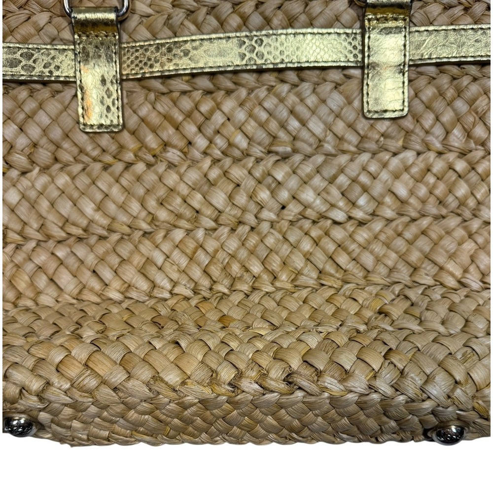 Michael Kors Hamilton Gold Woven Straw Basket Weave Shoulder Tote Bag - Picture 6 of 11
